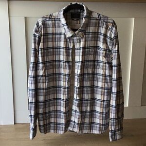 Men's Casual Plaid Button-Down Shirt - Blue, White, Tan
